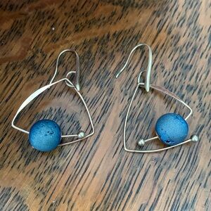 Gold Plated Druzy Dangle Earrings w/ Titanium Finish